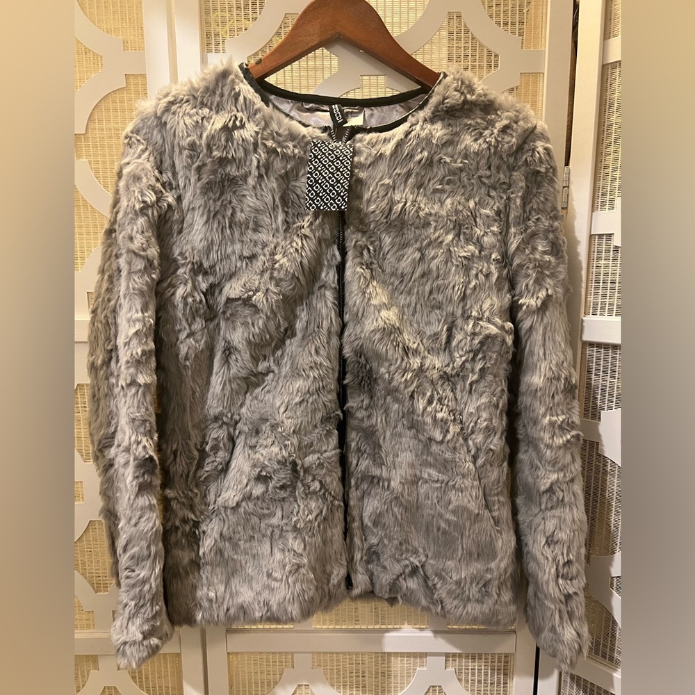 H&M NWT gray faux fur jacket US6